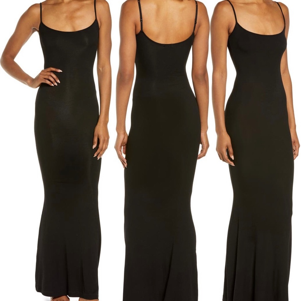 NWT SKIMS Ribbed Long Slipdress Black